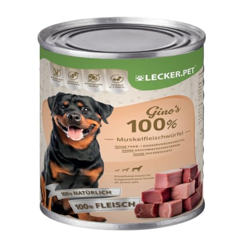 Lecker.Pet® | 12 x 400 g Gino's 100% Muskelfleischwürfel Rind & Schwein Hunde Nassfutter | Natürliches Hundefutter | Proteinreich & frei von Zusatzstoffen | Getreidefrei & ohne Zuckerzusatz von Lyra Pet