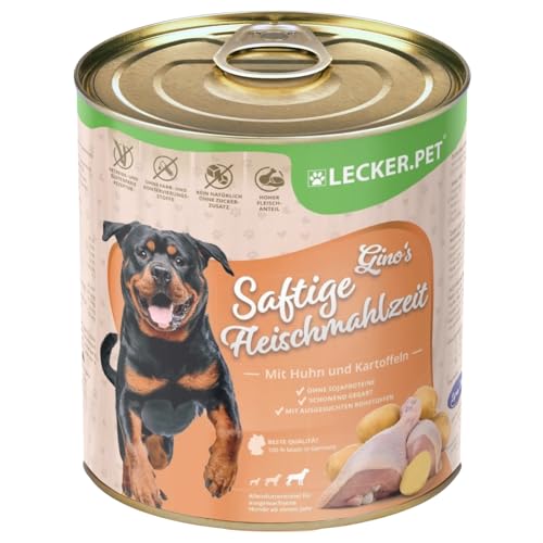 Lecker.Pet® 12 x 400 g Gino's Saftige Fleischmahlzeit mit Huhn & Kartoffeln Hundenassfutter | Hochwertiges Hundefutter | Reich an Proteinen & Mineralien | Getreidefrei & ohne künstlichen Zuckerzusatz von Lyra Pet