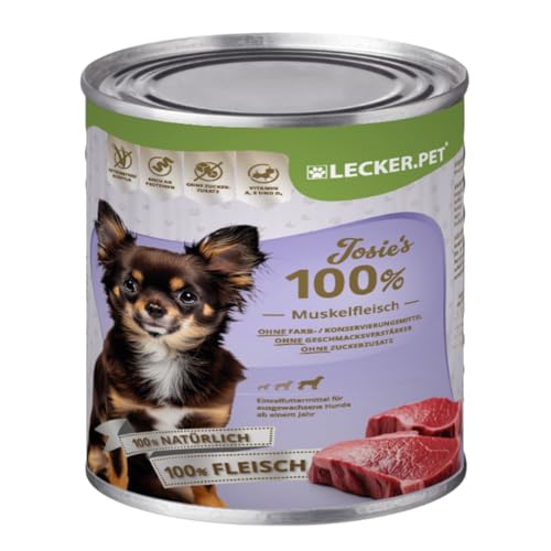 Lecker.Pet® | 12 x 400 g Josie's 100% Muskelfleisch Rind Hunde Nassfutter | Hochwertiges Hundefutter | Natürlich & ohne Zusatzstoffe | Reich an Proteinen & Mineralien | Getreidefrei & ohne Zucker von Lyra Pet