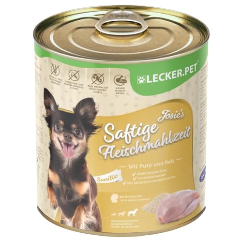 Lecker.Pet® | 12 x 400 g Josie's Saftige Fleischmahlzeit mit Pute & Reis Hundenassfutter | Hochwertiges Hundefutter | Reich an Mineralien | Getreidefrei & Glutenfrei | Ohne künstlichen Zuckerzusatz von Lyra Pet