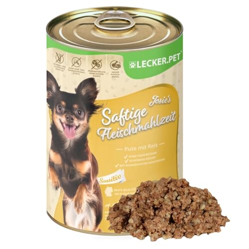 Lecker.Pet® | 12 x 400 g Josie's Saftige Fleischmahlzeit mit Pute & Reis Hundenassfutter | Hochwertiges Hundefutter | Reich an Mineralien | Getreidefrei & Glutenfrei | Ohne künstlichen Zuckerzusatz von Lyra Pet