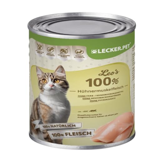 Lecker.Pet® | 12 x 400 g Leo's 100% Hühnermuskelfleisch Katzen Nassfutter | Hochwertiges Katzenfutter aus Huhn | Getreidefrei & ohne Zuckerzusatz | Natürlich & ohne Zusatzstoffe | Reich an Proteinen von Lyra Pet