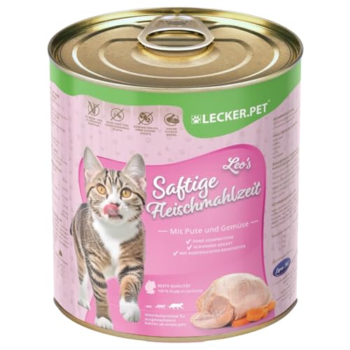 Lecker.Pet® | 12 x 400 g Leo's Saftige Fleischmahlzeit mit Pute & Gemüse Katzen Nassfutter | Hochwertiges Katzenfutter | Glutenfreie Vollnahrung ohne Zuckerzusatz | Reich an Proteinen & Vitaminen von Lyra Pet