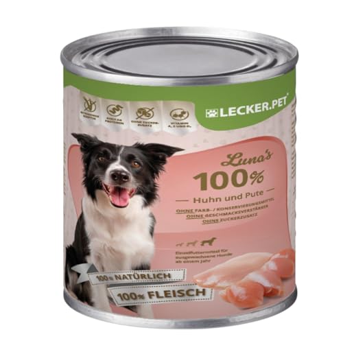 Lecker.Pet® | 12 x 400 g Luna's 100% Huhn und Pute Hunde Nassfutter | Hochwertiges Hundefutter | Natürlich & ohne Zusatzstoffe | Reich an Proteinen & Mineralien | Glutenfrei & ohne Zuckerzusatz von Lyra Pet