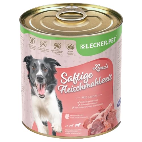 Lecker.Pet® 12 x 400 g Luna's Saftige Fleischmahlzeit mit Lamm Hundenassfutter | Hochwertiges Hundefutter | Reich an Proteinen & Mineralien | Getreidefrei & Glutenfrei | Ohne künstlichen Zuckerzusatz von Lyra Pet