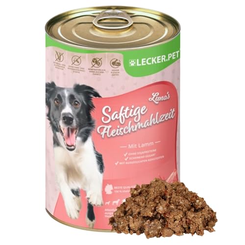 Lecker.Pet® 12 x 400 g Luna's Saftige Fleischmahlzeit mit Lamm Hundenassfutter | Hochwertiges Hundefutter | Reich an Proteinen & Mineralien | Getreidefrei & Glutenfrei | Ohne künstlichen Zuckerzusatz von Lyra Pet