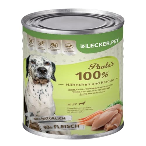 Lecker.Pet® 12 x 400 g Paula's 100% Hähnchen und Karotte Hunde Nassfutter | Hochwertiges Hundefutter | Ohne Zusatzstoffe | Reich an Proteinen & Mineralien | Getreidefrei & ohne Zuckerzusatz von Lyra Pet