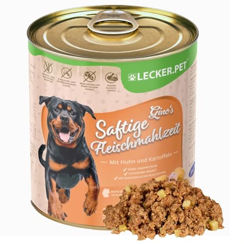 Lecker.Pet® 12 x 800 g Gino's Saftige Fleischmahlzeit mit Huhn & Kartoffeln Hundenassfutter | Hochwertiges Hundefutter | Reich an Proteinen & Mineralien | Getreidefrei & ohne künstlichen Zuckerzusatz von Lyra Pet