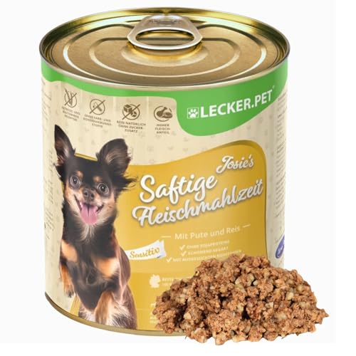 Lecker.Pet® | 12 x 800 g Josie's Saftige Fleischmahlzeit mit Pute & Reis Hundenassfutter | Hochwertiges Hundefutter | Reich an Mineralien | Getreidefrei & Glutenfrei | Ohne künstlichen Zuckerzusatz von Lyra Pet