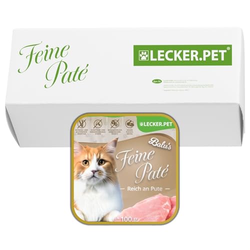 Lecker.Pet® | 17 x 100 g Balu's Feine Paté Reich an Pute Katzenfutter Vollnahrung | Nassfutter in praktischer Schale | Getreidefrei & Glutenfrei | Hochwertiges Futter | Reich an Proteinen & Mineralien von Lyra Pet