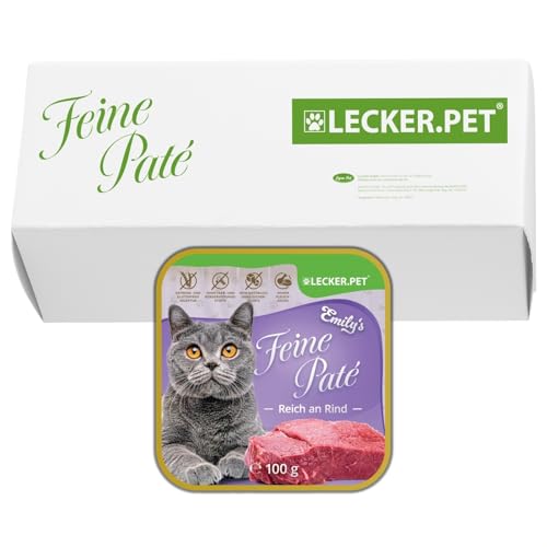 Lecker.Pet® | 17 x 100 g Emily's Feine Paté Reich an Rind Katzenfutter Vollnahrung | Nassfutter in praktischer Schale | Getreide- und Glutenfrei | Hochwertiges Futter | Reich an Proteinen & Mineralien von Lyra Pet