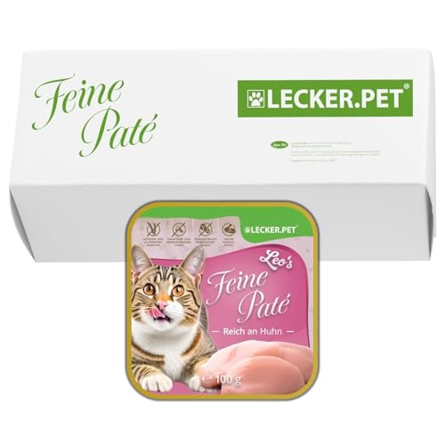 Lecker.Pet® | 17 x 100 g Leo's Feine Paté Reich an Huhn Katzenfutter Vollnahrung | Nassfutter in praktischer Schale | Getreidefrei & Glutenfrei | Hochwertiges Futter | Reich an Proteinen & Mineralien von Lyra Pet