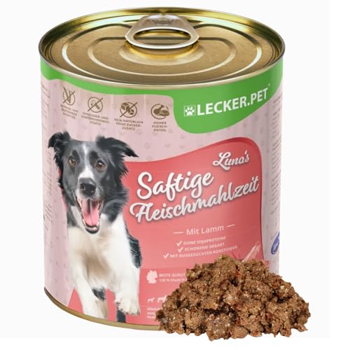 Lecker.Pet® 18 x 800 g Luna's Saftige Fleischmahlzeit mit Lamm Hundenassfutter | Hochwertiges Hundefutter | Reich an Proteinen & Mineralien | Getreidefrei & Glutenfrei | Ohne künstlichen Zuckerzusatz von Lyra Pet