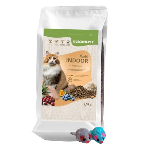 Lecker.Pet® | 2,5 kg Balu's Indoor Geflügel Katzen Trockenfutter Vollnahrung + 2 Mäuse | Glutenfreies Katzenfutter | Trockenvollnahrung für Erwachsene Katzen | Nährstoffreiche Proteinquelle von Lyra Pet