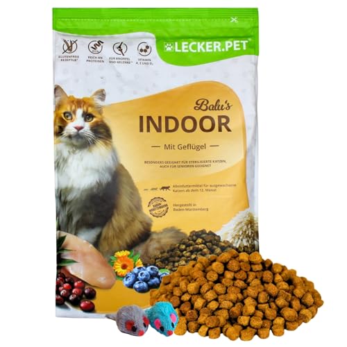 Lecker.Pet® | 2,5 kg Balu's Indoor Geflügel Katzen Trockenfutter Vollnahrung + 2 Mäuse | Glutenfreies Katzenfutter | Trockenvollnahrung für Erwachsene Katzen | Nährstoffreiche Proteinquelle von Lyra Pet