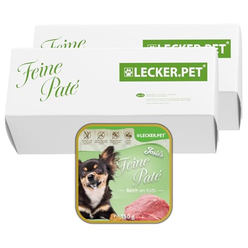 Lecker.Pet® | 22 x 150 g Josie's Feine Paté Reich an Kalb Hunde Nassfutter | Hochwertiges Hundefutter | Natürlich & ohne Zuckerzusätze | Reich an Proteinen & Fleisch | Getreidefrei & Glutenfrei von Lyra Pet