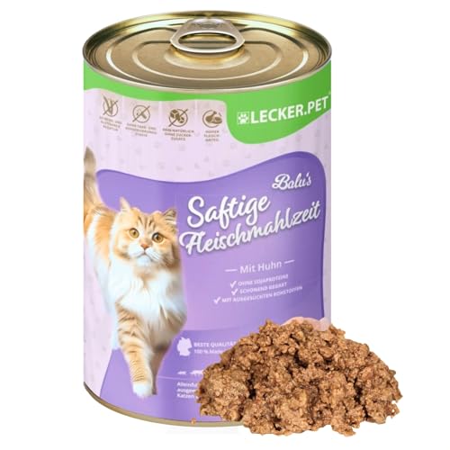 Lecker.Pet® | 24 x 400 g Balu's Saftige Fleischmahlzeit mit Huhn Katzen Nassfutter | Hochwertiges Katzenfutter | Getreidefreie Vollnahrung ohne Zuckerzusatz | Reich an Proteinen & Mineralien von Lyra Pet