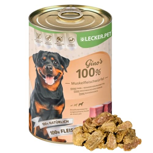 Lecker.Pet® | 24 x 400 g Gino's 100% Muskelfleischwürfel Rind & Schwein Hunde Nassfutter | Natürliches Hundefutter | Proteinreich & frei von Zusatzstoffen | Getreidefrei & ohne Zuckerzusatz von Lyra Pet