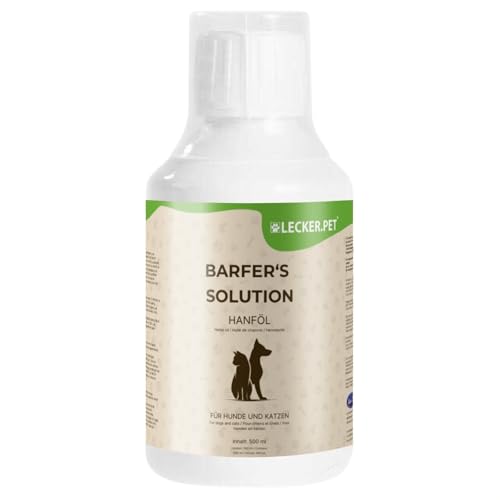 Lecker.Pet® 3 x 500 ml Barfer's Solution 100% Hanföl für Hunde & Katzen | Essentielle Fettsäuren | Nährstoffreiche Ergänzung für Hundefutter & Katzenfutter | Kaltgepresst & naturrein aus Hanfsamen von Lyra Pet