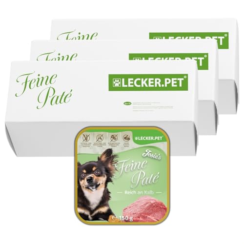 Lecker.Pet® | 33 x 150 g Josie's Feine Paté Reich an Kalb Hunde Nassfutter | Hochwertiges Hundefutter | Natürlich & ohne Zuckerzusätze | Reich an Proteinen & Fleisch | Getreidefrei & Glutenfrei von Lyra Pet