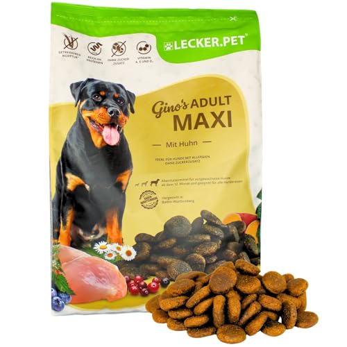 Lecker.Pet® | 4 kg Gino's Adult Maxi mit Huhn Hunde Trockenfutter Vollnahrung | Glutenfreies Hundefutter mit Geflügel | Trockenvollnahrung für Erwachsene Hunde | Nährstoffreiche Proteinquelle von Lyra Pet