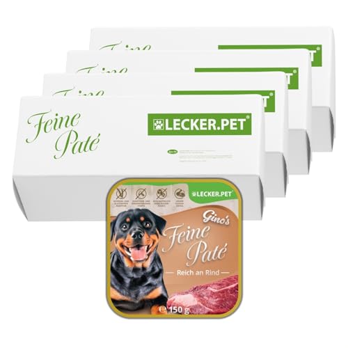 Lecker.Pet® | 44 x 150 g Gino's Feine Paté Reich an Rind Hunde Nassfutter | Hochwertiges Hundefutter | Natürlich & ohne Zuckerzusätze | Reich an Proteinen & Mineralien | Getreidefrei & Glutenfrei von Lyra Pet