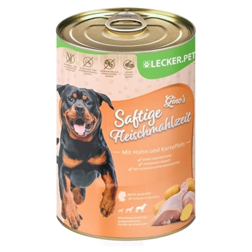 Lecker.Pet® | 6 x 400 g Gino's Saftige Fleischmahlzeit mit Huhn & Kartoffeln Hundenassfutter | Hochwertiges Hundefutter | Reich an Proteinen & Mineralien | Getreidefrei & ohne künstlichen Zuckerzusatz von Lyra Pet