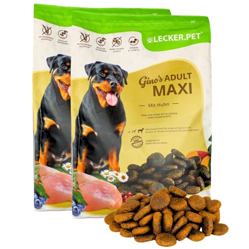 Lecker.Pet® | 8 kg Gino's Adult mit Huhn Hunde Trockenfutter Vollnahrung | Glutenfreies Hundefutter mit Geflügel | Trockenvollnahrung für Erwachsene Hunde | Nährstoffreiche Proteinquelle von Lyra Pet