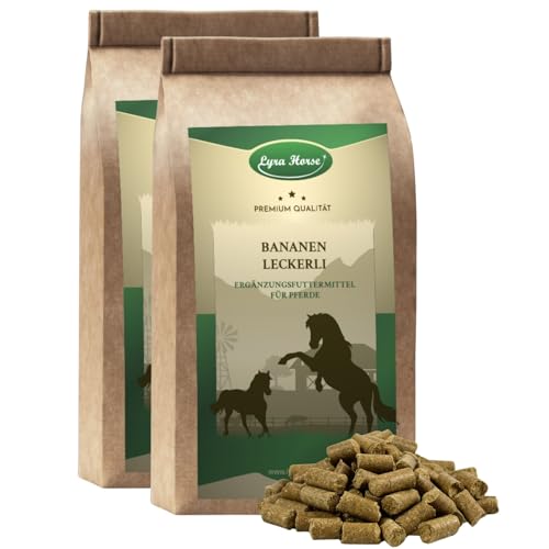 Lyra Horse® | 10 kg Bananen Leckerli Pferdefutter | Snacks aus Hafer, Weizen & Bananenchips | Ausgewogene Nährstoffquelle | Vitaminreiche Leckerlis für alle Pferde | Reich an Ballaststoffen & Kalzium von Lyra Pet