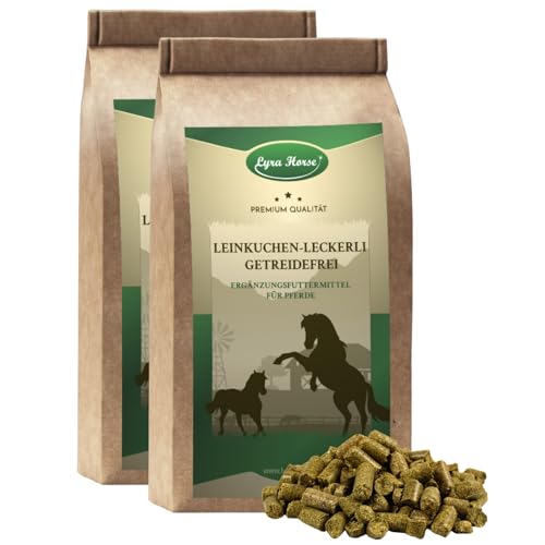 Lyra Horse® | 10 kg Leinkuchen Leckerli getreidefrei Pferdefutter | Snacks aus Sonnenblumenfasern & Leinkuchen | Ausgewogene Nährstoffquelle | Leckerlis für alle Pferde | Reich an Ballaststoffen von Lyra Pet