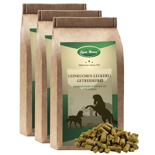 Lyra Horse® | 15 kg Leinkuchen Leckerli getreidefrei Pferdefutter | Snacks aus Sonnenblumenfasern & Leinkuchen | Ausgewogene Nährstoffquelle | Leckerlis für alle Pferde | Reich an Ballaststoffen von Lyra Pet