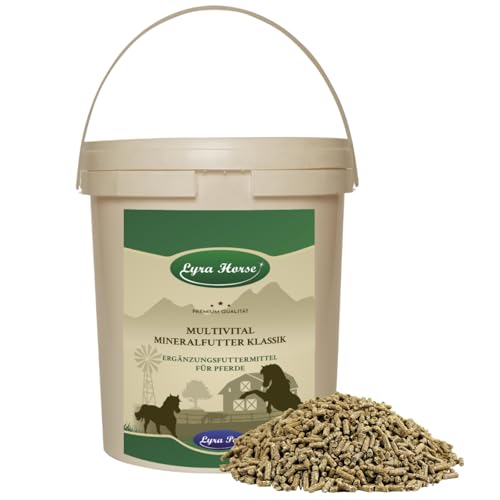 Lyra Horse® | 3,8 kg Multivital Mineralfutter Klassik Pferdefutter in Eimer | Pellets aus Leinkuchen & Weizengrieß | Ausgewogene Nährstoffquelle | Hochwertiges Futter für Pferde | Reich an Kalzium von Lyra Pet