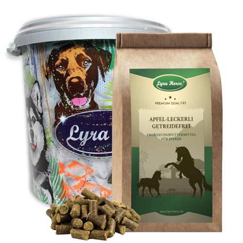 Lyra Horse® | 5 kg Apfel Leckerli Pferdefutter in 30 L Tonne | Snacks aus Weizen, Hafer & Apfel | Ausgewogene Nährstoffquelle | Nährstoffreiche Leckerlis für alle Pferde | Reich an Ballaststoffen von Lyra Pet