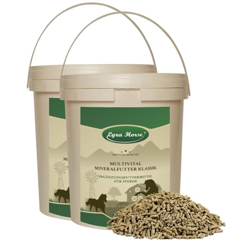 Lyra Horse® | 7,6 kg Multivital Mineralfutter Klassik Pferdefutter in Eimer | Pellets aus Leinkuchen & Weizengrieß | Ausgewogene Nährstoffquelle | Hochwertiges Futter für Pferde | Reich an Kalzium von Lyra Pet