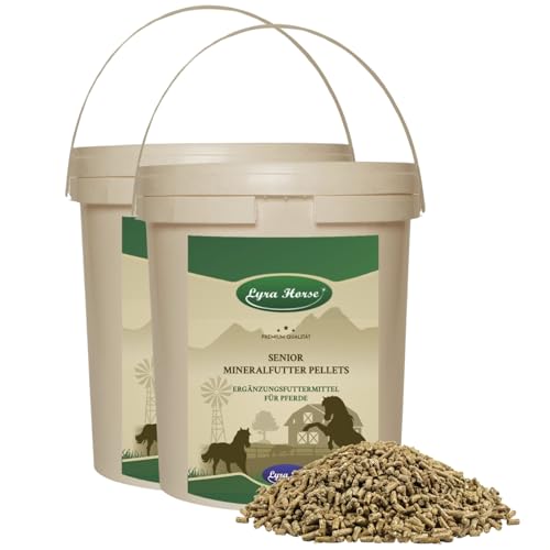 Lyra Horse® | 7,6 kg Senior Mineralfutter Pferdefutter im Eimer | Pellets aus Luzerne, Soja & Leinschrot | Ausgewogene Nährstoffquelle | Hochwertiges Futter für ältere Pferde | Reich an Ballaststoffen von Lyra Pet