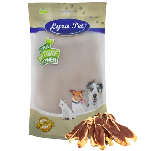 Lyra Pet® 1 kg Kaninchenohren gefüllt mit Ente | Geschmackvoller Kausnack | Leckerli auch für Welpen und ältere Hunde | Weicher Kaugenuss | Fettarmes Hundefutter | Wiederverschließbar von Lyra Pet