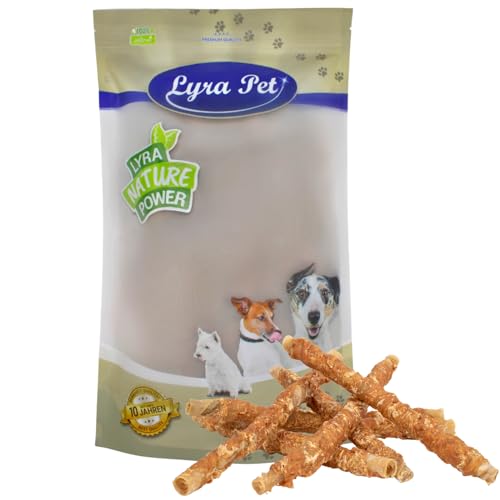 Lyra Pet® 1 kg Kaurollen mit Hühnerbrust ca. 30-34 cm | Kausnack zahnreinigend | Leckerli aus Rind & Huhn | Langer Kaugenuss | Fettarm | Wiederverschließbar | Getrockneter Kauartikel für Hunde von Lyra Pet