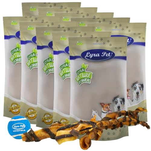 Lyra Pet® 10 Kopfhautstangen mit Pansen 70cm Kaustange Hundefutter Snack+Tennis Ball von Lyra Pet