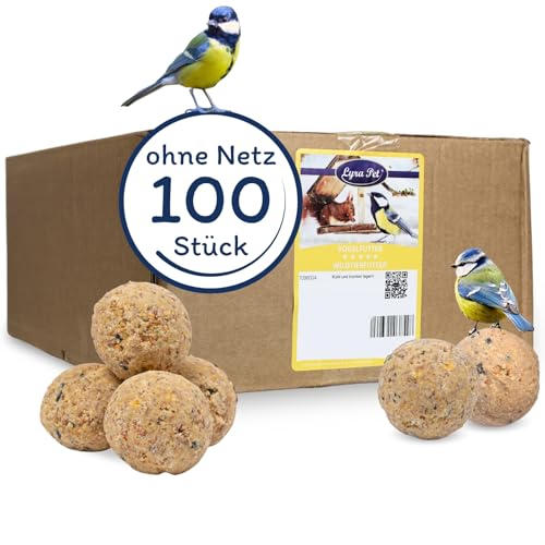 Lyra Pet® | 100 Meisenknödel ohne Netz je 90 g = 9 kg | HK Bulgarien | Kraftspendendes Fettfutter | Nahrhafte Ganzjahresknödel für Sommer & Winter | Ideal für Futterhäuser | Gourmetsnack Gartenvögel von Lyra Pet