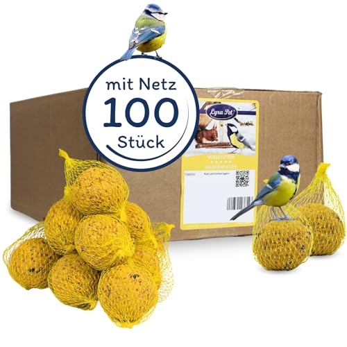 Lyra Pet® | 100 Basic Meisenknödel mit Netz à 90 g = 9 kg | Mineralstoffreiches Wildvogelfutter | Vogelfutter Sommer & Winter | Wertvoller Energiespender für Wildvögel | Nährstoffreich & Fetthaltig von Lyra Pet