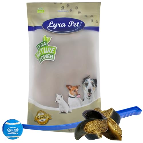 Lyra Pet® 15 STK. Rinderhufe gefüllt mit Pansen und Leber je ca. 120 g + Ballschleuder | Naturbelassener Kausnack | Ideal für die Zahnpflege | Leckerli für Hunde | Gut verdaulicher Kauartikel von Lyra Pet