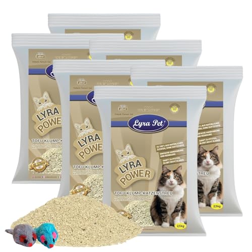 Lyra Pet® | 15 kg Tofu Katzenstreu + 2 Mäuse | Parfümfreie Klumpstreu | 300% Saugkraft | Umweltfreundliches Naturprodukt aus Erbsenprotein | Auch für Sensible Katzen | Staubfrei für saubere Wohnung von Lyra Pet