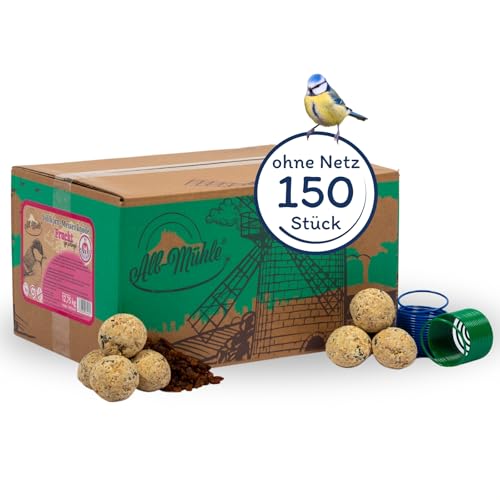 Lyra Pet® | 150 Meisenknödel aus der ALB-MÜHLE Vollkorn & Frucht ohne Netz + 2 Spender | Vogelfutter für das Ganze Jahr | Energiespender für Wildvögel | Vitaminreiches Fettfutter mit Rosinen von Lyra Pet