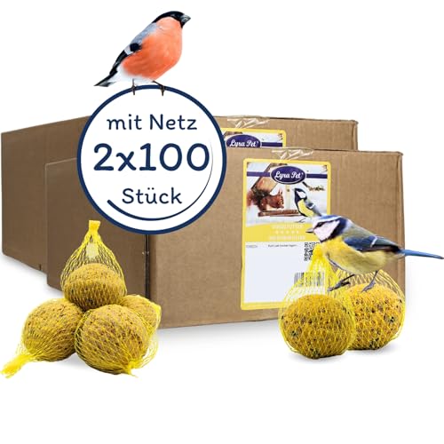 Lyra Pet® | 2 x 100 Meisenknödel im Netz à 90 g = 18 kg | Energiespender für Wildvögel | Vogelfutter Ganzjährig | Nährstoffreiches Wildvogelfutter | Fettfutter für Sommer & Winter | Netz zum Aufhängen von Lyra Pet