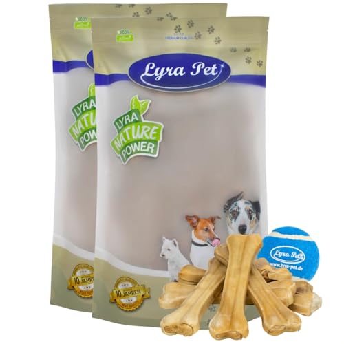 Lyra Pet® | 20 STK. Kauknochen ca. 21 cm + Tennis Ball | Naturbelassener Kausnack | Proteinreicher Hundeknochen zur Zahnreinigung | Langer Kaugenuss aus Rinderhaut | Fettarmer Kauartikel von Lyra Pet