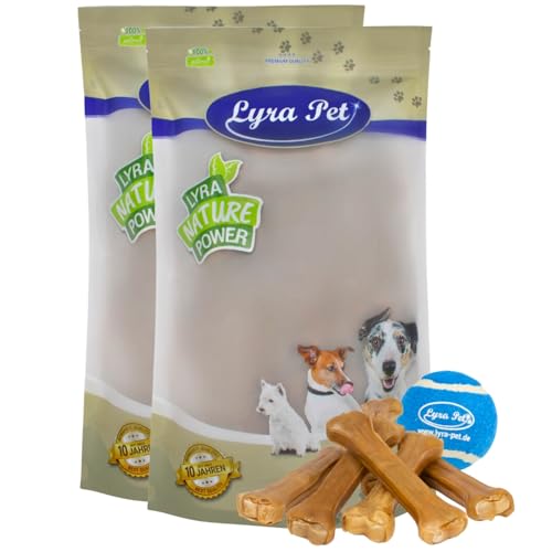 Lyra Pet® | 20 STK. Kauknochen ca. 25 cm + Tennis Ball | Naturbelassener Kausnack | Proteinreicher Hundeknochen zur Zahnreinigung | Langer Kaugenuss aus Rinderhaut | Fettarmer Kauartikel von Lyra Pet