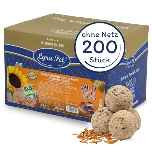 Lyra Pet® | 200 STK. Meisenknödel Protein Boost ohne Netz à 90 g = 18 kg | Fetthaltiges Vogelfutter mit Mehlwürmern | Proteinreiche Energiequelle für Wildvögel | Nährstoffe für Sommer & Winter von Lyra Pet