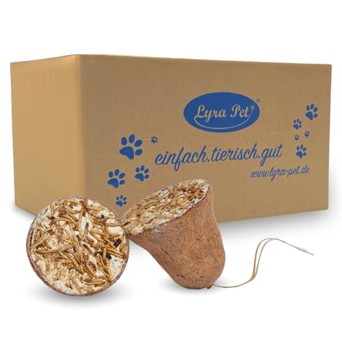 Lyra Pet® | 3 x 8 STK. Futterglocken mit Mehlwürmern | Proteinreiches & Fetthaltiges Vogelfutter | Fettfutter mit Saaten & Mehlwürmern für Wildvögel | Glocke aus Biologisch Abbaubaren Naturfasern von Lyra Pet