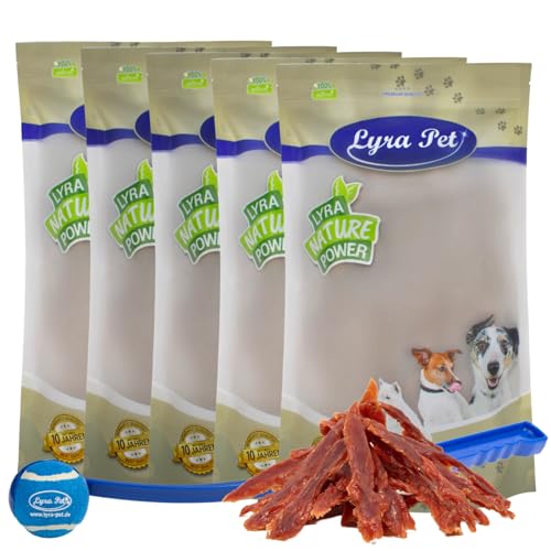 Lyra Pet® 5 kg Entenbrust Kausnack Hundefutter fettarm schonend getrocknet Hund Kauartikel Kauspaß + Ballschleuder von Lyra Pet