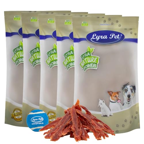 Lyra Pet® 5 kg Entenbrust Kausnack Hundefutter fettarm schonend getrocknet Hund Kauartikel Kauspaß + Tennis Ball von Lyra Pet